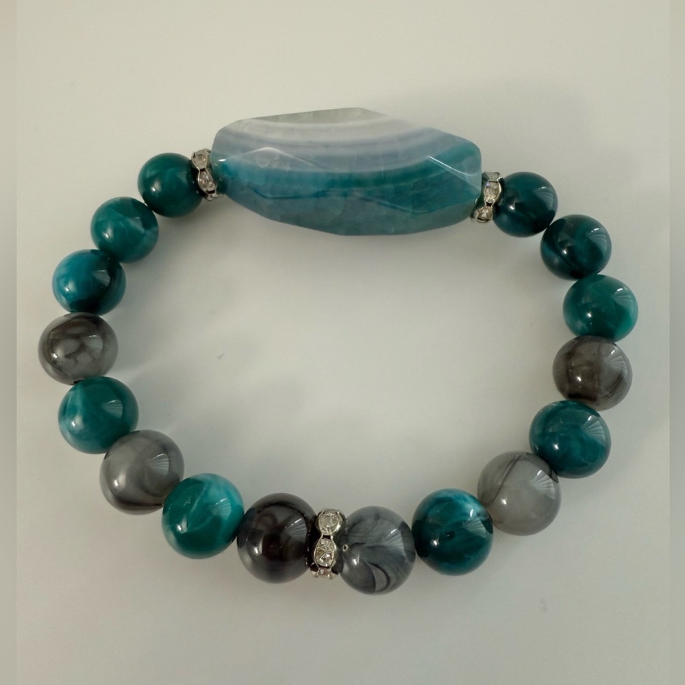 Banded Agate Statement Bracelet With Silver Accents